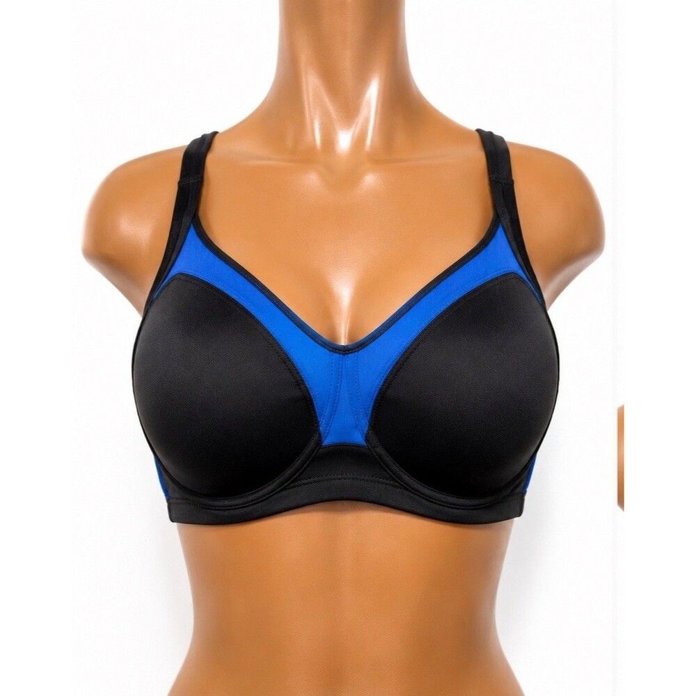 Livi Sport Bra black 38DDD Active Black Blue Molded Underwire Strappy Black